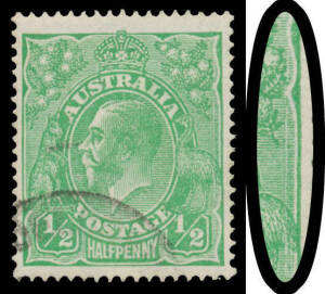 &frac12;d green Electro 3 with Vertical White Scratch at Right [30] BW #63B(3)f, exceptional centring, indistinct cancel well clear of the variety, Cat $400.