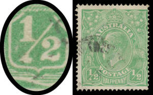 &frac12;d green Electro 3 with Clubbed Fraction Bar at Left BW #63(3)j, creased corner perf at upper-right, indistinct cancel well clear of the variety, Cat $1500. Michael Drury Certificate (2011).