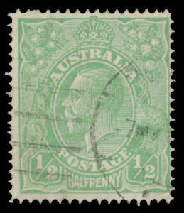 Single-Line Perf &frac12;d green BW #64 (SG 20a), characteristic centring, indistinct machine cancel, Cat $900 (&pound;550). Michael Drury Certificate (2011).