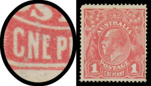 1d scarlet-red with 'CNE PENNY' (Early State) BW #71G(4)q, rounded corner at upper-left, regummed, Cat $10,000 (mint). Chris Ceremuga Certificate (2012) states "Very rare in unused condition".