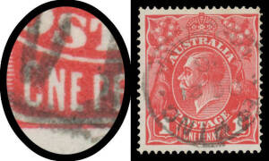 1d scarlet-red with 'CNE PENNY' BW #71G(4)q, tiny defects, 'EPPING/TASMANIA' cds, Cat $1500+. Michael Drury Certificate (2011) as the then #71G(4)p.
