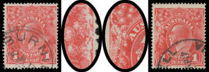 1d scarlet Pre-Substituted (Rusted) Clich&eacute;s [34-35] BW #71i(2)j & k (SG 21ca), cds cancels well clear of the affected areas, Cat $1500+ (&pound;900). A very attractive premium-grade duo. Michael Drury Certificates (2010) as the then #71i(2)i & j.