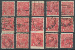 War Savings Paper 1d red Die III BW #75, eight with machine cancels & seven - one on piece - with cds cancels, Cat $600. (15)