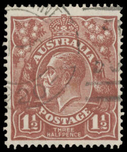 1&frac12;d brown unplated Cracked Electro from Roo's Legs to Emu's Legs BW #85(U)L, well centred, Melbourne machine cancel largely clear of the variety, Cat $1000. A very fine example of this major flaw.