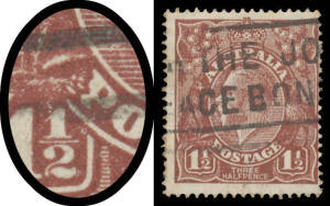 1&frac12;d brown unplated Cracked Electro above Kangaroo's Feet BW #85(U)v, a couple of tiny blemishes, slogan cancel well clear of the variety, Cat $750.