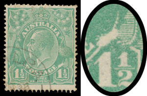 1&frac12;d blue-green with Clown Shoe on Emu's Foot BW #88(18)L, a bit aged, light cds well clear of the variety. A major variety that is significantly undercatalogued at $45.