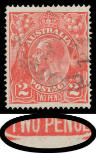 2d scarlet with the Lower Frame Missing below 'WO PENC' BW #96(16)s [16R58], light Casterton (Vic) cds well clear of the variety, Cat $3500. Michael Drury Certificate (2011) as the then BW #96(16)o. [In respect of this and the next lot, the ACSC states ".