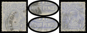 Cooke Plates 4d ultramarine with Thin 'FOUR PENCE' Retouch BW #112(2)ra, and the Deteriorated Late State #112(2)rb, cds cancels largely clear of the varieties, Cat $1125. Rarely available as a duo. Michael Drury Certificates (2010) as the then BW #112(2)h