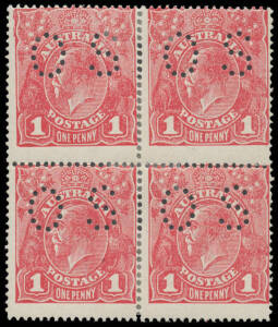 - Rough Paper 1d block of 4 comprising both Substituted Clich&eacute;s, Thin 'G' and Pregnant 'Y' BW #72(2)ia ja k & l, minor reinforcing of the central perfs, Cat $3650++ (as singles). Horrid centring but a highly important specialist piece with these four majo