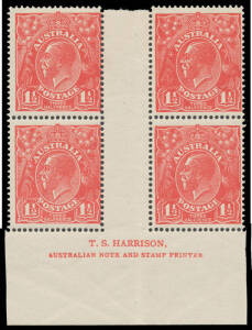 1&frac12;d scarlet TS Harrison Imprint block of 4 BW #90(19)z, very lightly mounted in the gutter otherwise unmounted, Cat $350 (mounted).