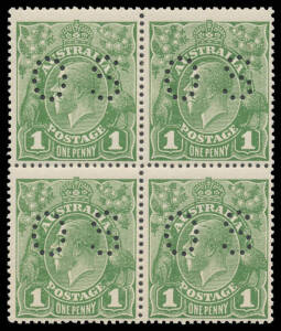 - 1d green BW #79ba block of 4, unmounted, Cat $700++. A scarce multiple.