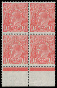 1&frac12;d red with the Watermark inverted BW #91a/aa marginal block of 4.