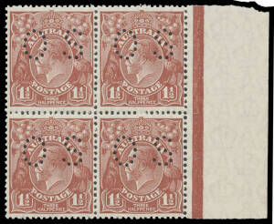 1&frac12;d red-brown BW#93b marginal block of 4, unmounted, Cat $600.