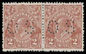 - 2d red-brown horizontal pair BW #99b well centred, some characteristic rough perfs, Cat $350.