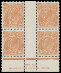 5d yellow-brown Ash Imprint block of 4 BW #127(2)z, unmounted, Cat $350+ (mounted).