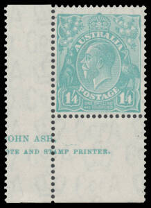 1/4d greenish blue part-imprint single, unmounted, Cat $375.