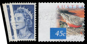 1967 5c QEII with Major Pre-Printing Paper Fold (the left-hand portion removed) & Self-Adhesive 45c Bird Grossly Misperforated.