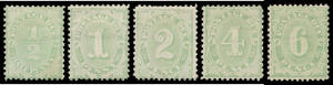 1907 Crown/Double-Lined A (Victorian Paper) &frac12;d (hinge remainder) to 6d (a little aged) BW #D56-60 (SG D53-57), Cat $1440 (&pound;900). Advertised retail $1500.