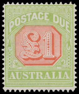 1913-23 Crown/Double-Lined A Thin Paper &pound;1 scarlet & pale yellow-green BW #D104 (SG D87), unmounted, Cat $2000 (&pound;950 mounted). Superb! Chris Ceremuga Certificate (2002) states "Only 708 believed issued".
