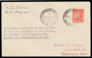 1937 (Sep 22) Sydney-Thursday Island cover AAMC #766a flown and signed by Davis & Duryea on the first leg of their flight to Papua and New Guinea in a Sikorsky amphibian owned by Papuan Oil Development Co. [12 flown to the island].
