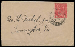 Selection with Roo 1d Letter Card ("ON THE MURRAY") CTO, long 4&frac12;d Registration Envelope unused & used to Germany (crease), used Wrappers &frac12;d Roo, KGV &frac12;d+&frac12;d and 1d red etc, also Papua 1d Postal Card unused (stained at left) etc, a bit scrappy but useful. (