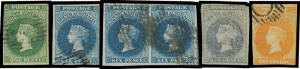 Classic selection comprising London Printings 1d with almost full margins, 2d a very large single & a strip of 4 with almost full margins and 6d single & pair all with full margins; Adelaide Printings 2d x2, 6d (small corner nick) & 1/- orange (apparently