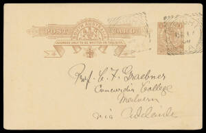 Bright: 'BRIGHT/DE17/09/S-A' two fine to very fine strikes on 1d Postal Card. Rated RRR. PO 1/9/1891; RO 19/5/1917; closed 31/10/1917.