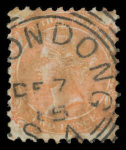 Quondong: '[QU]ONDONG/DE7/85/S-A' superb strike on 2d orange. Rated RRRR. PO 1/9/1884; renamed Pine Valley 12/11/1900.