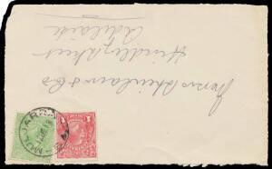 Muljarra: 'MULJARRA/12DE18/S.A.' (ERD) largely superb strike on KGV &frac12;d green & 1d red on Shierlaw front. Rated RRR. From Pata (1) 1/10/1918; renamed Pata (2) 1/11/1929.