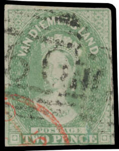 1856-57 No Watermark 2d dull emerald-green SG 20, margins just touching - at lower-right - to good, ironed-out vertical crease, BN '60', Cat &pound;900.