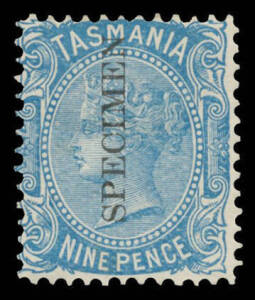 1903 V/Crown Sidefaces 9d blue with the Watermark Sideways BW #T65Aaa (SG 242c) overprinted 'SPECIMEN', large-part o.g. Very rare, and the only example known to us.
