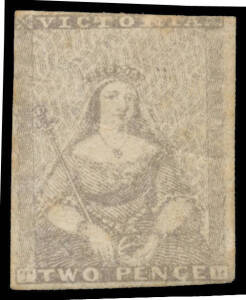 1850-57 Half-Lengths Second State of the Dies (Fine Border & Coarse Background) 2d grey-lilac SG 6, 3&frac12; margins - shaved at upper right, unused, Cat &pound;6000, RPSV Certificate (2004) states "Genuine with evidence of surface rubbing, cleaning and regumming".