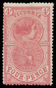 1884 Stamp Statute V/Crown 4d rose with the watermark inverted (as usual) SG 222, large-part o.g., Cat &pound;1100. Rare.