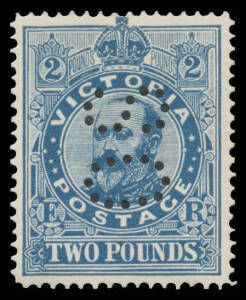 OFFICIALS: 1905-12 Crown/A Perf 12&frac12; &pound;2 dull blue perf 'OS' BW #V132b (SG 432), very well centred, very lightly mounted large-part o.g., undercatalogued at $1200 (&pound;750 without perfin).
