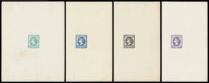 REPRINTS: 1857-63 Emblems 2d pulls from a single defaced electro in black & in dull blue both on unsurfaced stout paper & very fine, and in blue-green - minor toning & a repaired tear well clear of the impression - & in purple both on highly surfaced pape