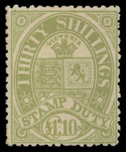 REVENUES: post-1900 Perf 11 &pound;1/10/- dull olive/toned paper, virtually full o.g. very lightly mounted. Rare & superb! RPSofV Certificate (2015). [This stamp came to us with a BPA Certificate (1998) as SG 275, Cat &pound;4250. Obviously the committee didn't have 