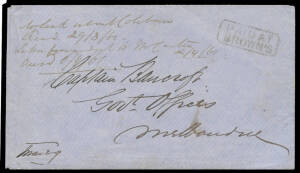 1861 stampless cover to "Govt Offices/Melbourne" with very fine strikes of the rare octagonal 'PAID AT/BROWNS' h/s & unframed oval 'BROWNS/MA-29/61/VICTORIA' d/s (the latest of only three examples recorded). PO 11/10/1858; closed 17/3/1885. [Goldmining: B