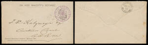 1888 OHMS cover with 'Centennial International Exhibition Melbourne 1888' imprint at lower-left, to "Australian Court/CIEM" with 'CHIEF SECRETARY' Frank h/s in purple & Melbourne duplex, superb strike of the framed 'EXHIBITION/OC11/88/MELBOURNE' arrival 