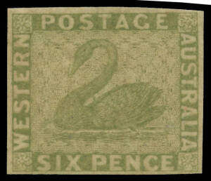 1860-64 Recess in the Colony from Perkins Bacon Plates Imperf 6d sage-green SG 28, good even margins, large-part (sweated) o.g., Cat &pound;2500. Rare & superb! Apex (2000) & RPSofV (2015) Certificates. Most examples of this stamp have incomplete margins. This