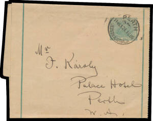WRAPPERS: 1903 Single-Lined Borders &frac12;d blue-green #WR3 locally used in 1906 with Perth cds.