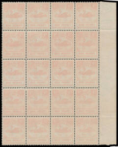 REVENUE STAMP: 1941 1d scarlet very pale shade apparently a Dry Print marginal block of 20 (4x5) from the right of the sheet. Absent from Francis Kiddle's collection.