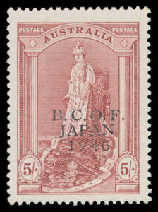 1946-48 Overprints &frac12;d to 5/- both papers, unmounted. Chris Ceremuga Certificate (2001) for the Thick Paper 5/-. (8)