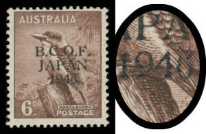 1946-48 Overprints 6d with '6' in the Wrong Font (Bold '6') BW #J4h (SG J4a), unmounted, Cat $450.