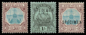 BERMUDA: 1902-34 Caravels collection with the various issues mint & used plus shades, multiples, a few varieties, and 'SPECIMEN' Overprints x18 including 1906-10 set (ex &frac14;d) & 1910-25 New Design complete, also MCA &frac14;d complete sheet of 120 and an extensive