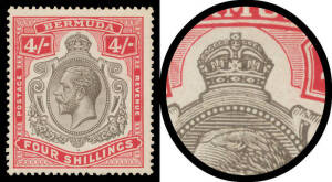 BERMUDA: 1918-22 MCA KGV Keyplates 2/- & 4/- both with Broken Crown & Scroll SG 51bb & 52bb, minor hinge remainders, Cat &pound;525. (2)