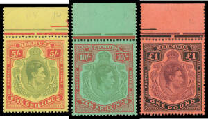 BERMUDA: another unidentified selection comprising 2/- x3, 5/- x2, 10/- x3 & &pound;1 x2, six are marginal stamps, all unmounted, Cat &pound;350++ as the cheapest variants. (10)