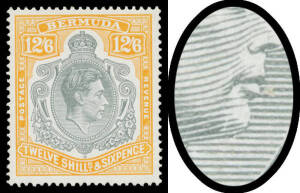 BERMUDA: Perf 14 12/6d grey & pale orange SG 120b with Gash in Chin SG 120bcf, unmounted, Cat &pound;2500.
