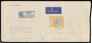 BERMUDA: POSTAL HISTORY: A useful range of mostly commercial covers including 1903 PPC to GB with 'ONE/FARTHING' on 1/- grey x4, 1924 usage of US 3c Envelope uprated with 8c Franklin + Bermuda &frac12;d & 2&frac12;d x3 and private 'SPECIAL DELIVERY' label, postage due 