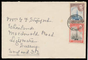 BERMUDA: POSTMARKS: Handy little collection with lots of QEII philatelic covers from small Post Offices but also with commercial covers including 1938 'BAILEYS BAY' local, 1941 'DEVONSHIRE NORTH' to GB, 1950 'DEVONSHIRE SOUTH' local, 1938 'HARRINGTON SOUN