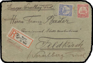 MARSHALL ISLANDS - NAURU: 1909 commercial cover (front only) to Austria with 10pf & 20pf tied by two light but clear strikes of the Nauru cds, 'Nauru/(Marshall Ins.)' registration label with the number amended as was common practice.